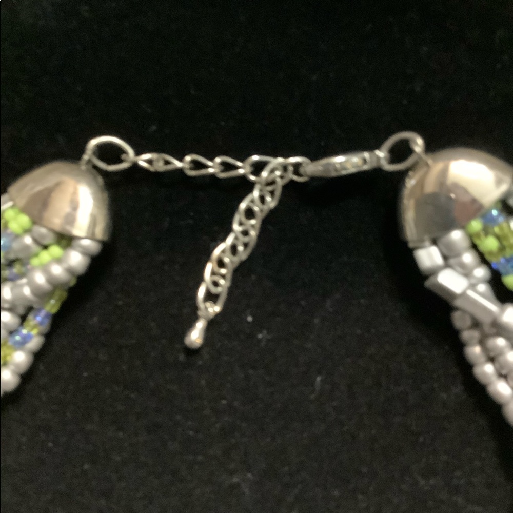 18” braided silver, green, & blue beaded necklace - Picture 4 of 5
